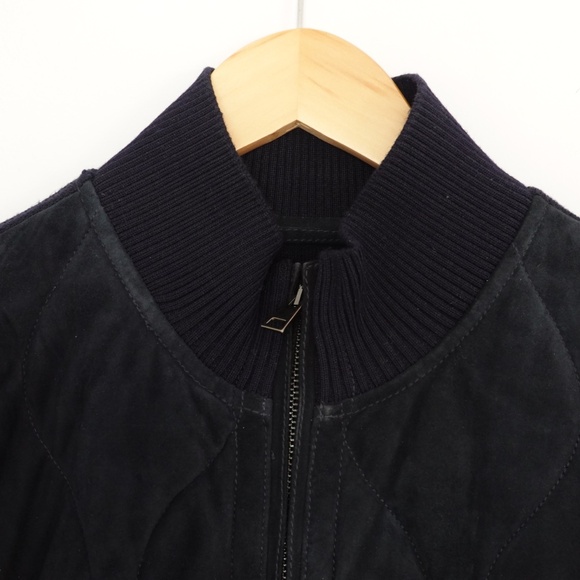 Men’s Saks Fifth Avenue Navy Blue Goatskin leather/Wool Jacket/Bomber M Italy - Picture 3 of 8